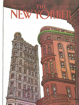 Architectural Sketch of City Buildings Painting