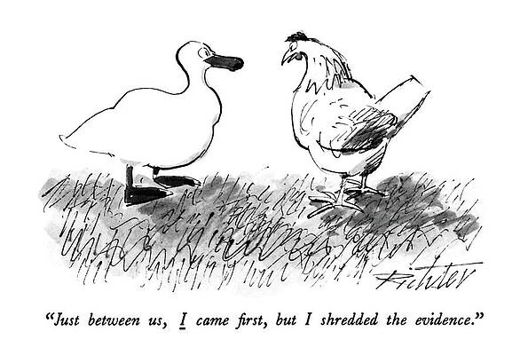 Chicken Wall Art featuring the drawing New Yorker November 9th, 1987 by Mischa Richter