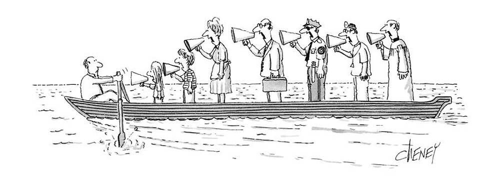 Group Shouting Through Megaphones in Boat Wall Art