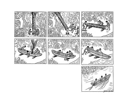 Constructing a Canoe in the Wilderness Drawing