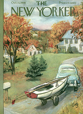 Autumn Scene with Boat and Car Painting