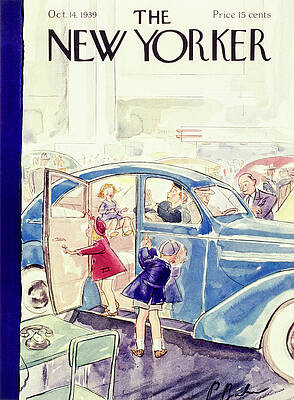 Children Boarding a Vintage Car Painting