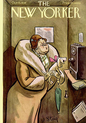 Woman with Dog at Phone Booth Painting