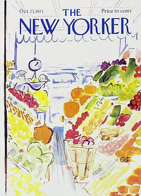 Colorful Market Scene on New Yorker Cover Wall Art
