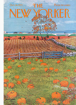 Autumn Pumpkin Field with Ocean View Painting