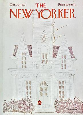 Pumpkin Painting - New Yorker October 29th 1973 by James Stevenson