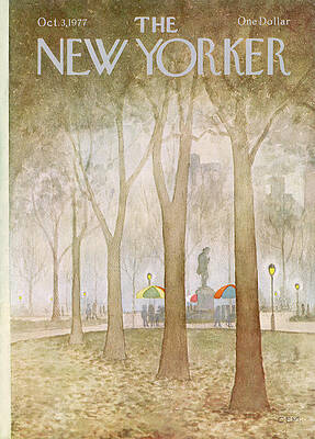 Autumn Park Scene with Statue Wall Art