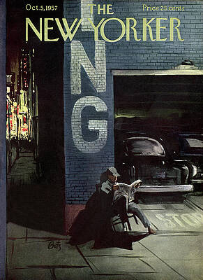 New York Street Scene at Night Print