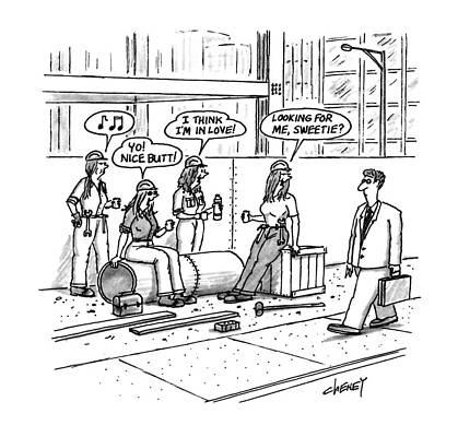 Construction Workers Catcall Businessman Drawing