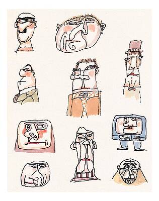 Quirky Cartoon Faces Compilation Print