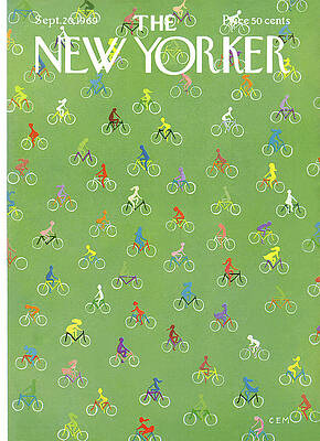 Colorful Cyclists on Green Wall Art