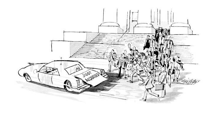 Just Married Car Outside Courthouse Drawing