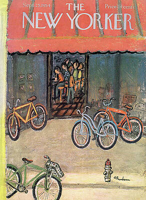 Bicycles Outside Cozy Cafe Painting
