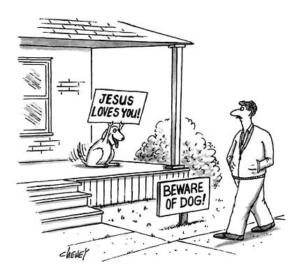 Conflicting Dog Warning Signs Drawing