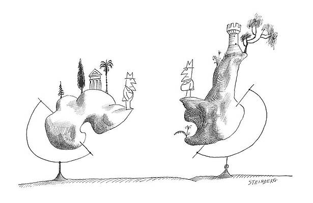 Globe Drawing - New Yorker September 28th, 1963 by Saul Steinberg