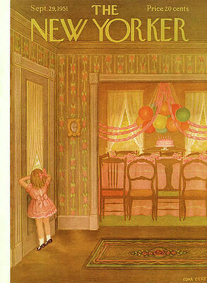 Little Girl Peeking at Birthday Party Painting