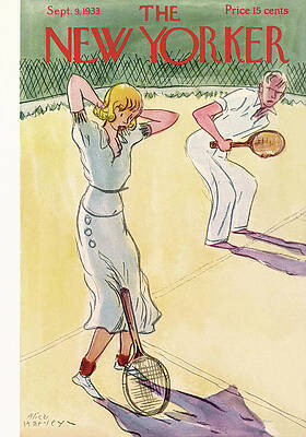 Vintage Tennis Match Magazine Cover Painting