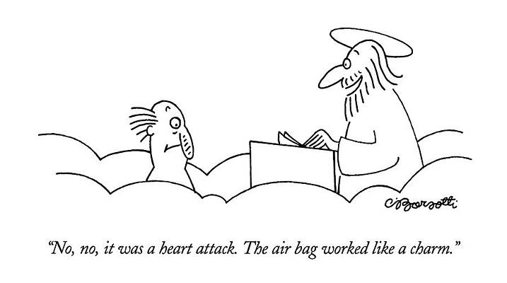 Nose Drawing - No, No, It Was A Heart Attack.  The Air Bag by Charles Barsotti