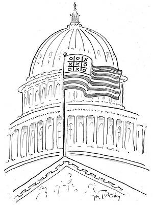 American Flag Wall Art featuring the drawing Noughts And Crosses On An American Flag by Mike Twohy