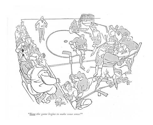 Hockey Drawing - Now The Game Begins To Make Some Sense! by George Price