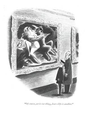 Museum Visitors Observing Surreal Painting Drawing