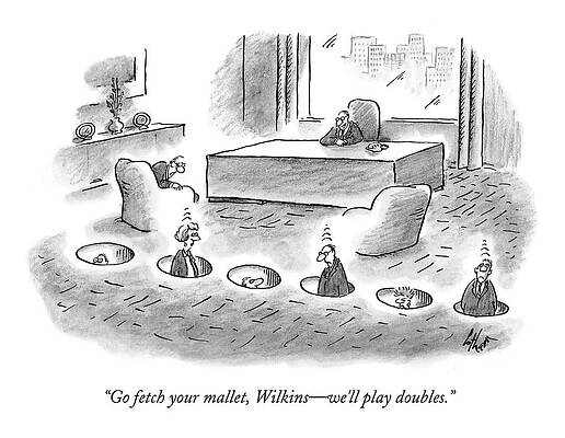 Corporate Drawing - Officeworkers In Holes by Frank Cotham