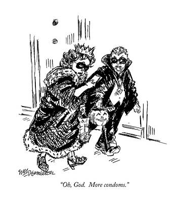 Halloween Wall Art featuring the drawing Oh, God.  More Condoms by William Hamilton