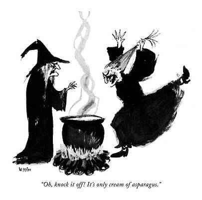 Round Drawing - Oh, Knock It Off! It's Only Cream Of Asparagus by Warren Miller