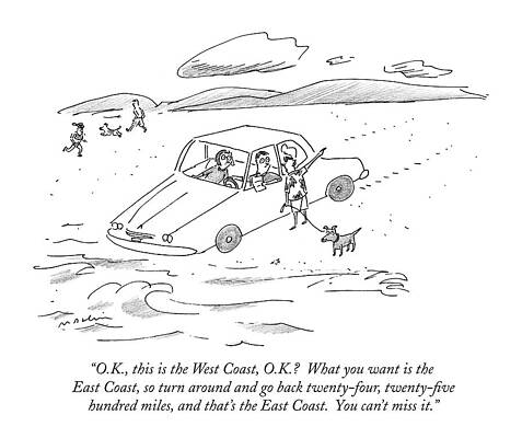 Swimming Wall Art featuring the drawing O.k., This Is The West Coast, O.k.?  What by Michael Maslin