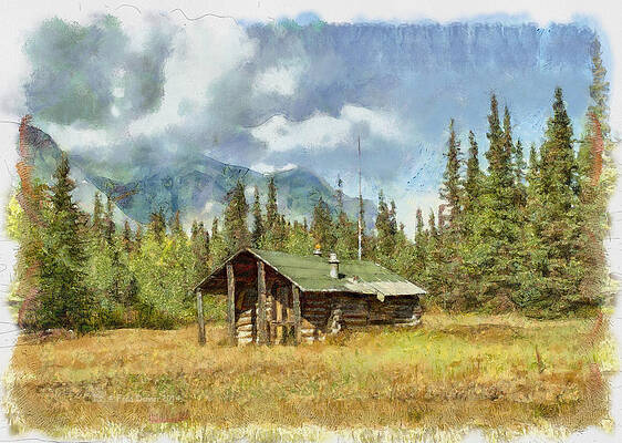 Wall Art featuring the digital art Old Trappers Cabin by Fred Denner