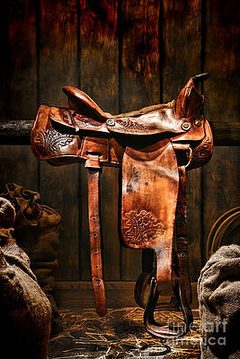 Vintage Western Saddle in Barn Photograph