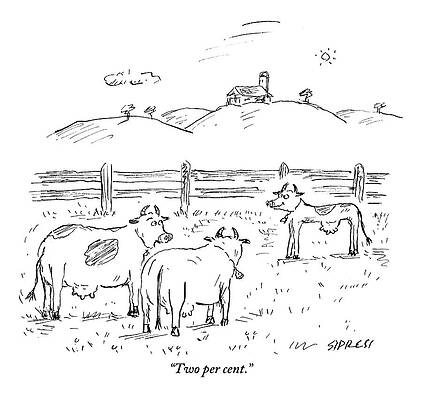 Cow Wall Art featuring the drawing One Cow To Another by David Sipress