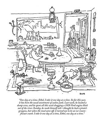 Cluttered Vintage Room with Dog Drawing