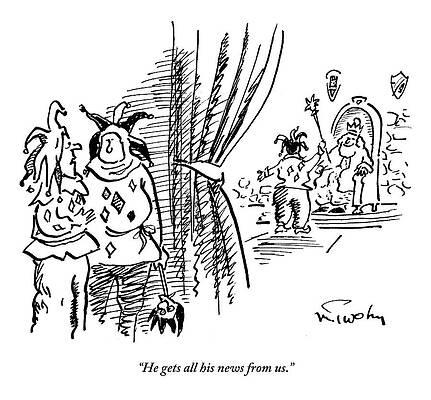 Curtain Drawing - One Jester Speaks To Another As They Stand by Mike Twohy