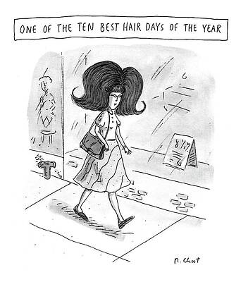 Humorous Big Hair Day Cartoon Drawing