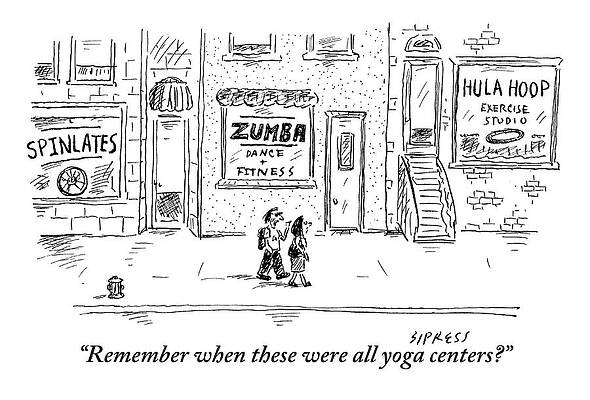 Yoga Wall Art featuring the drawing One Pedestrian To Another by David Sipress