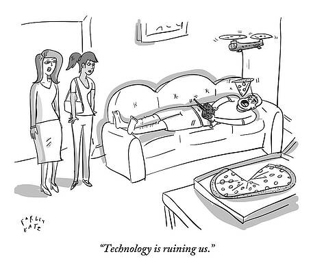 Remote Wall Art featuring the drawing One Woman Speaks To Another by Farley Katz