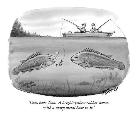 Fishing Cartoon with Talking Fish Print