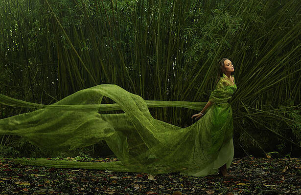 Wall Art featuring the photograph Pacific Islander Woman In Flowing Green by Colin Anderson Productions Pty Ltd