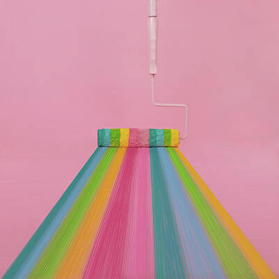 Colorful Paint Roller on Pink Background Wall Art
