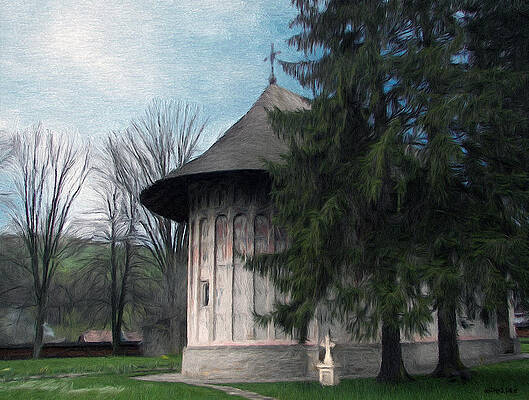 Historic Church in Serene Landscape Wall Art