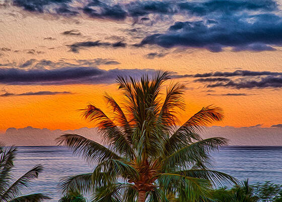 Summer Painting - Palm Tree Sunset by Omaste Witkowski
