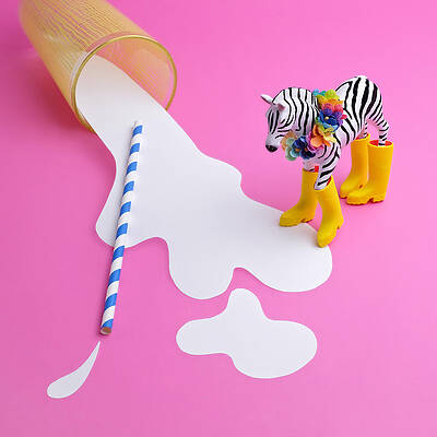 Wall Art featuring the photograph Paper Craft Glass Of Spilled Milk With by Juj Winn