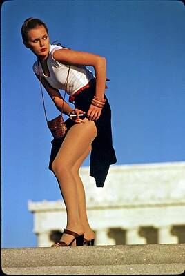 Jefferson Memorial Photograph - Patti Hansen Adjusting Her Skirt by Arthur Elgort