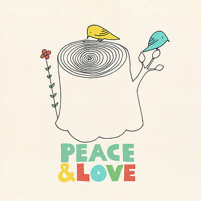 Peace and Love Stump with Birds Wall Art