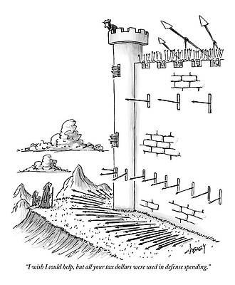 Wall Art featuring the drawing Peasant Outside Gates Speaks To King At Top by Tom Cheney