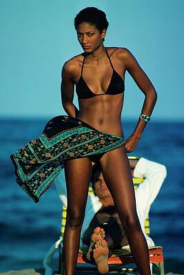 Watching Photograph - Peggy Dillard Modeling A Bikini And Sarong by Guy Le Baube