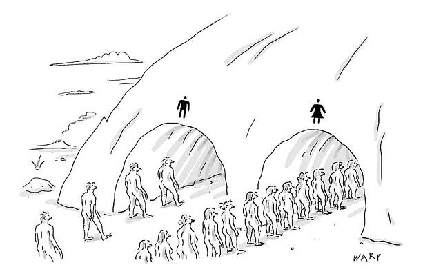 Naked Drawing - People Are In Line At Two Tunnels Going by Kim Warp