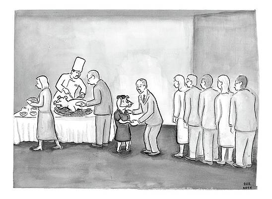 Pig Drawing - People Are In Line To Be Served Portions by Paul Noth