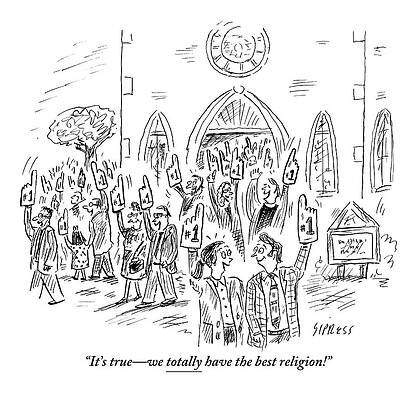 Church Wall Art featuring the drawing People Are Seen Exiting Church With Giant #1 Foam by David Sipress